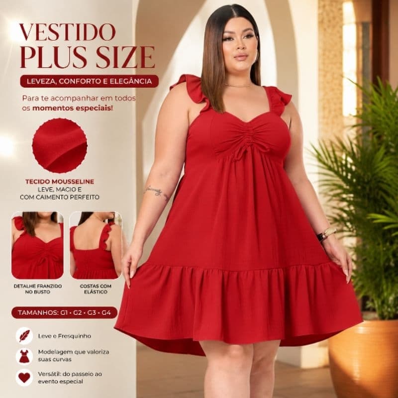 Vestido Plus Size Feminino  Duna  Curto Rodado, Festa,Casual G1