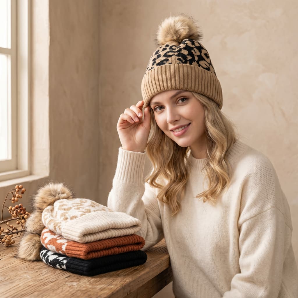 Gorro Touca Adulto Feminina Menina Tricotado Leopardo Quente Inverno Fashion FMZ5122