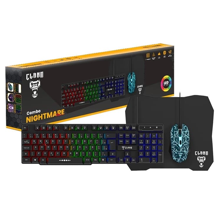 Kit Gamer 3 em 1 Teclado RGB Mouse 3600 DPI e Mousepad Combo Gamer Para PC Computador Notebook ABNT2 Shadow Valley