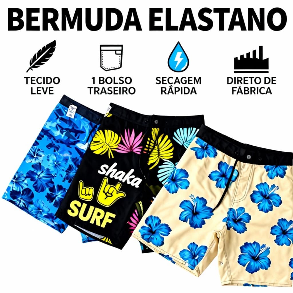 Bermuda Masculina Tactel Elastano Passeio Praia Com Bolso