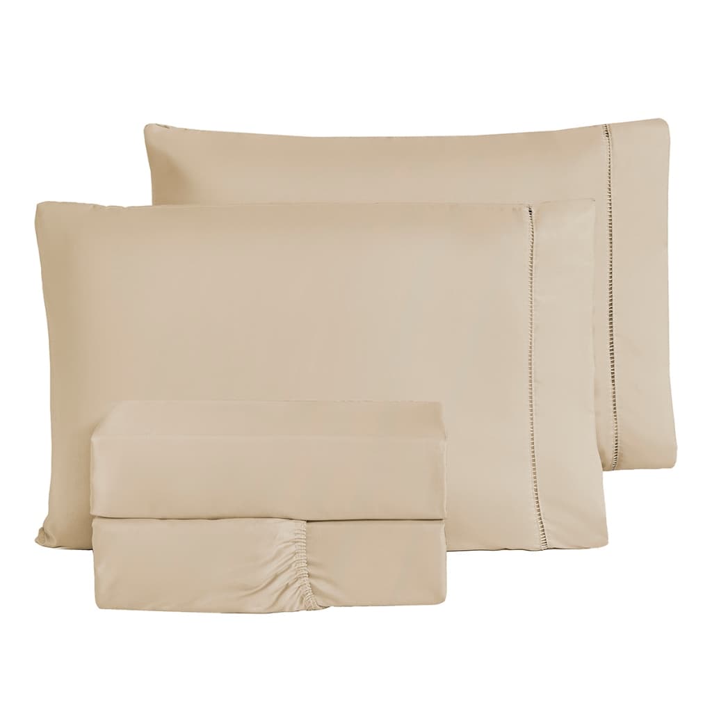 Jogo De Cama Liso Porcelana Ponto Palito King 4 Peças