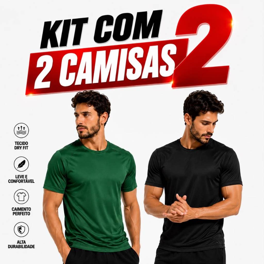 Kit com 2 Camisas Dry Fit Masculina Academia Treino Camiseta Esportiva Promoção