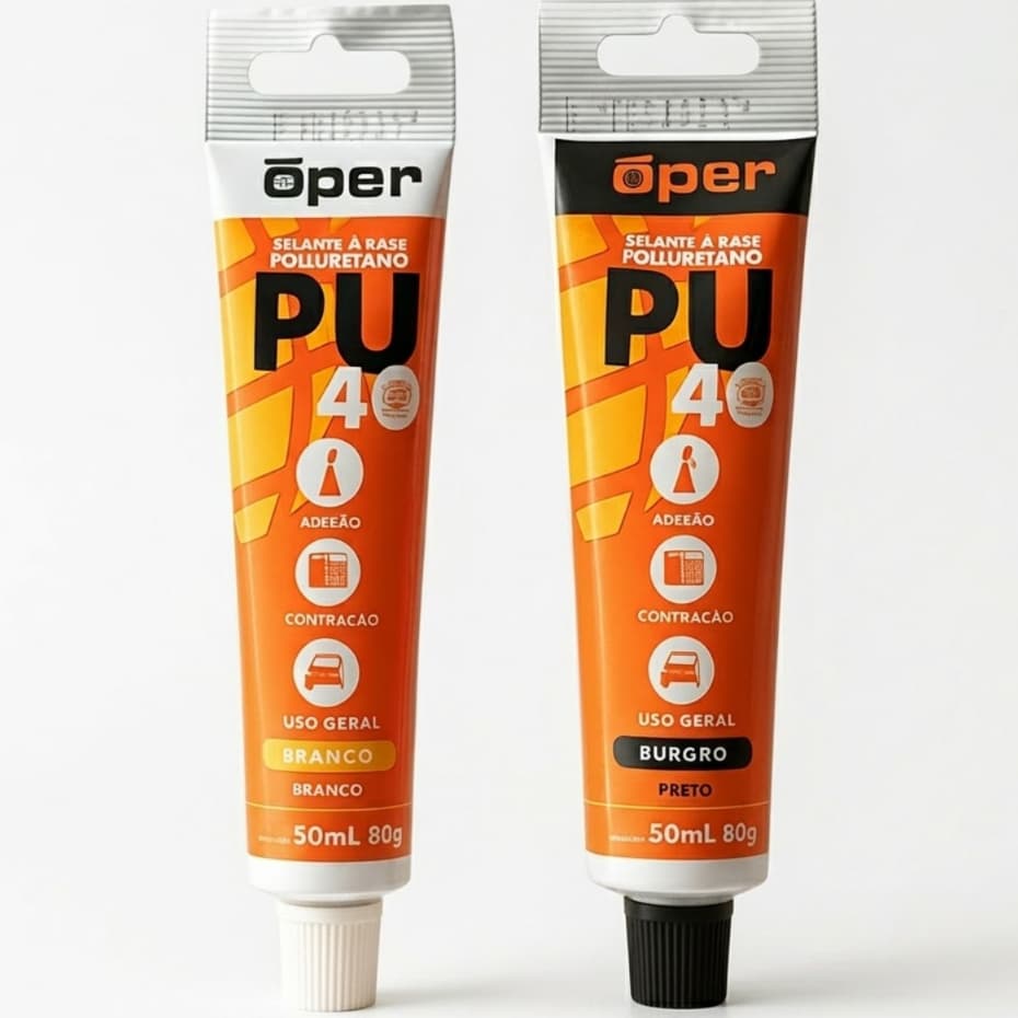 Cola PU 40 Selante 2 Unidades a Base de Poliuretano Uso Geral Branco ou Preto 50ml Adesivo PU40