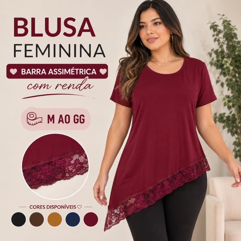 Blusa Feminina Duna com Renda Manga Curta Soltinha Casual Elegante | 4244| Oferta