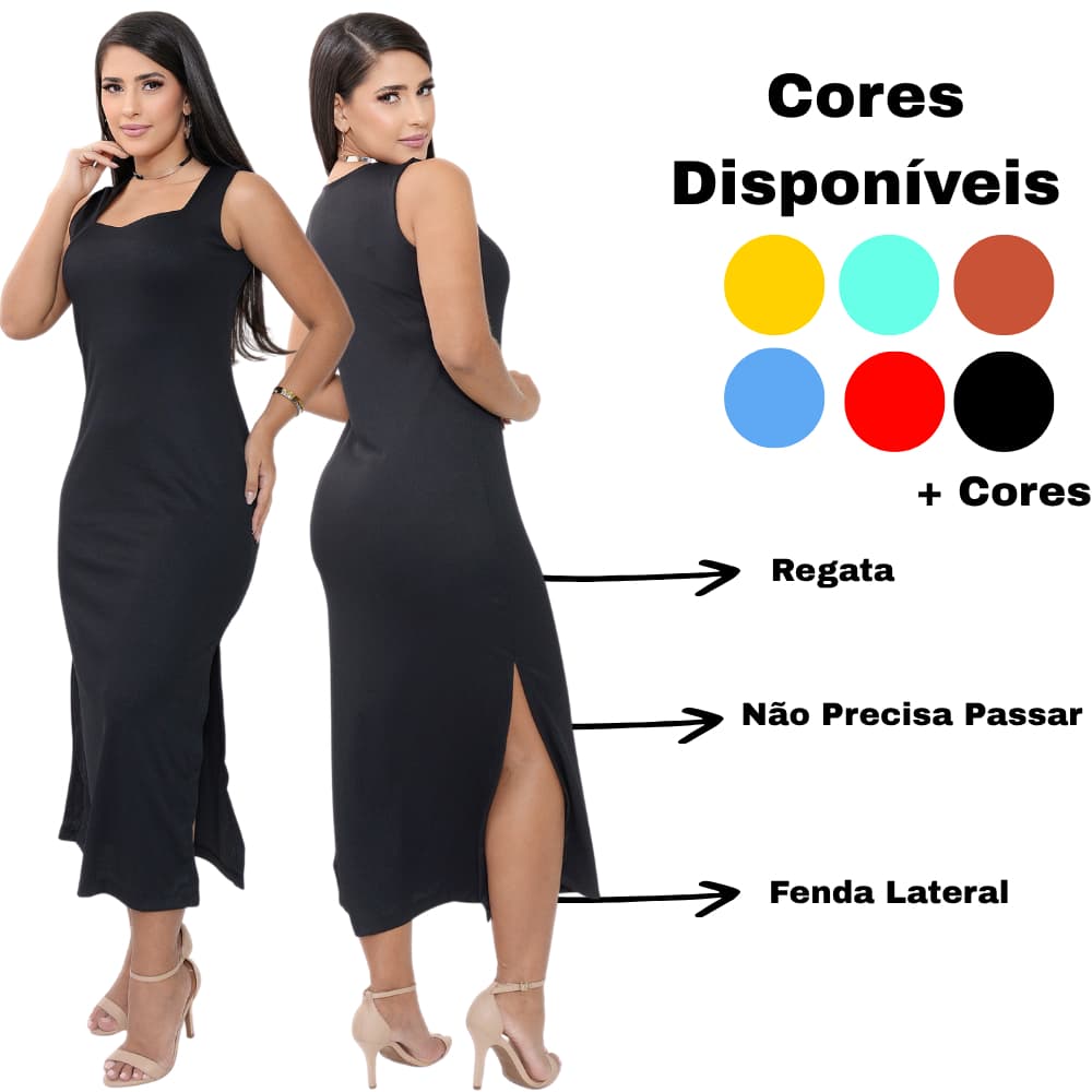 Vestido Feminino Midi Casual Moderno Elegante Dia Dia Tubinho Na Ribana Canelada Fenda Lateral