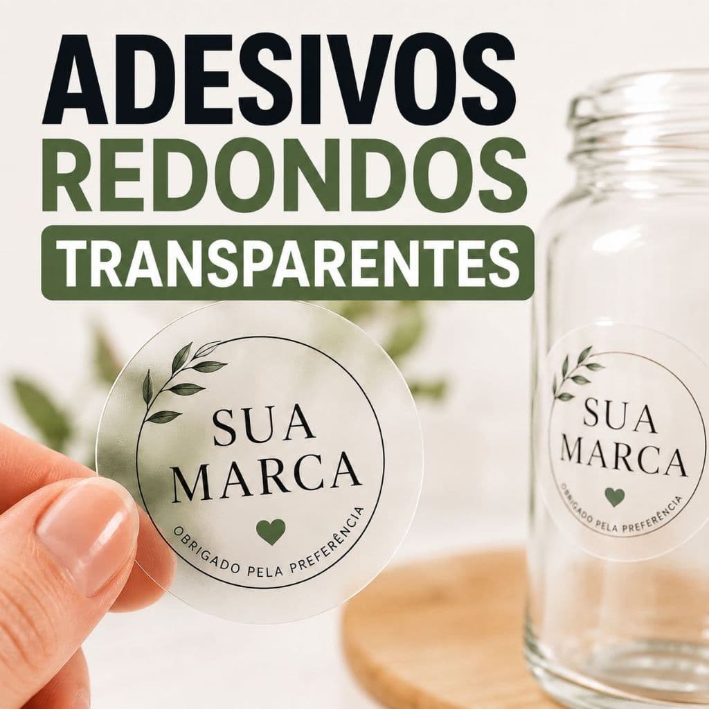 Kit 100 Adesivos Transparentes Personalizados Redondos Sua Logo Imagem Desenho