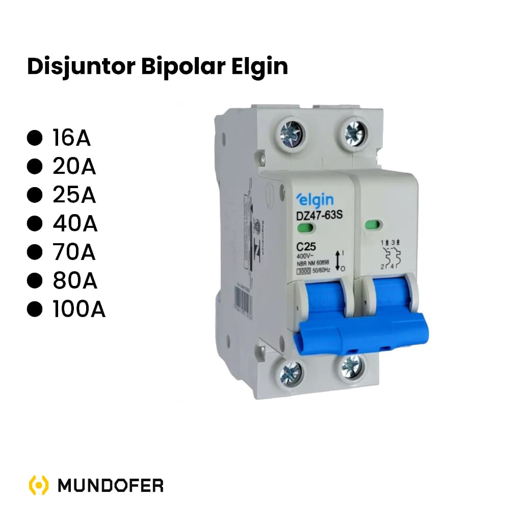 Disjuntor Bipolar Elgin 16a 20a 25a 40a 70a 80a 100a INMETRO