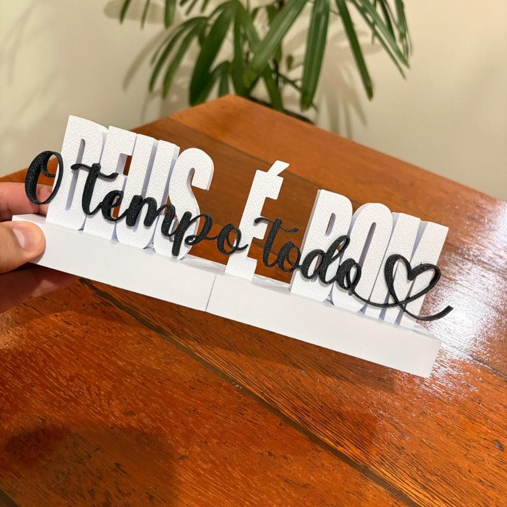 Letreiro Deus é Bom o Tempo Todo - Decoração Criativa Impressão 3D - Quarto/Sala/Escritorio