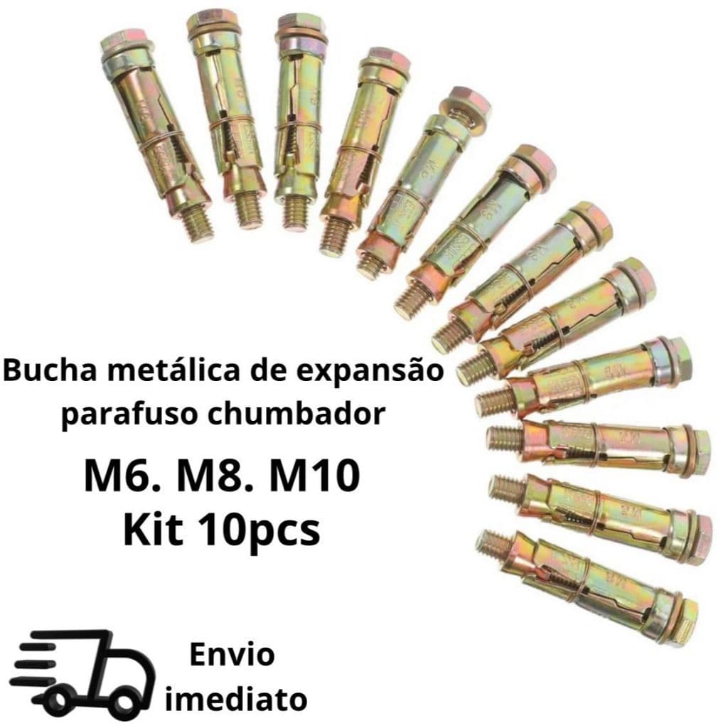 Kit 10 pcs Bucha metal Expansão Parafus Chumbador Resistente parede concreto portão janela M6 M8 M10