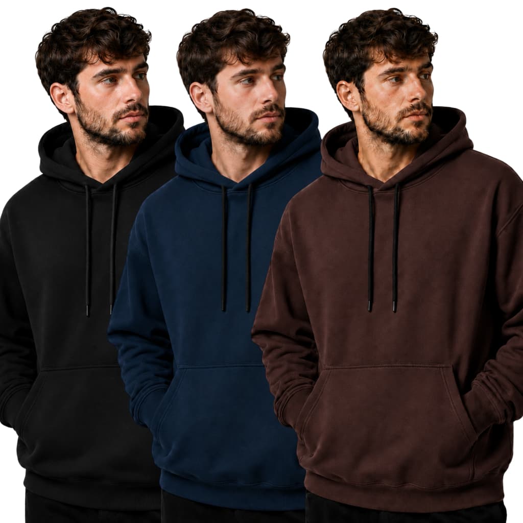 Kit 3 Blusas Moletom Canguru Masculino c/ Capuz e Regulagem Blusão c/ Punho Casual Básico Inverno