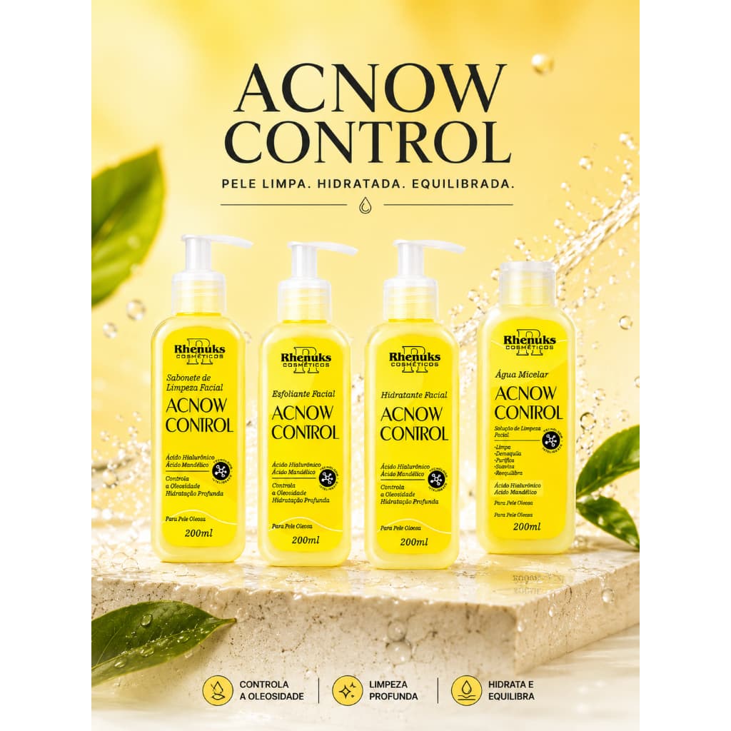 Kit Facial Acnow Control Rhenuks Sabonete Esfoliante Hidratante Água Micelar (anti acne)