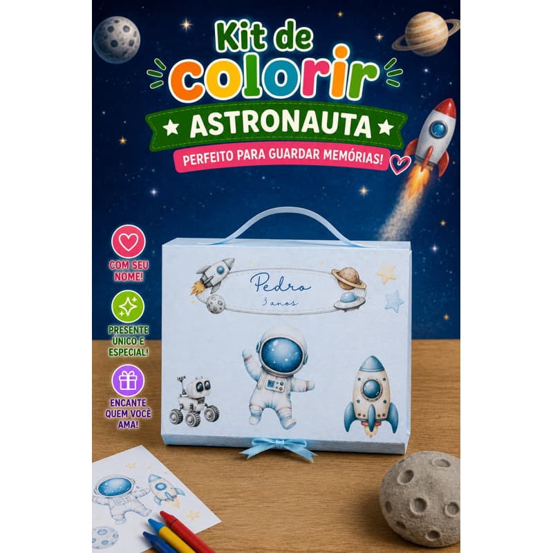 Kit de Colorir na Maletinha Astronauta – Lembrancinha para Festa Infantil