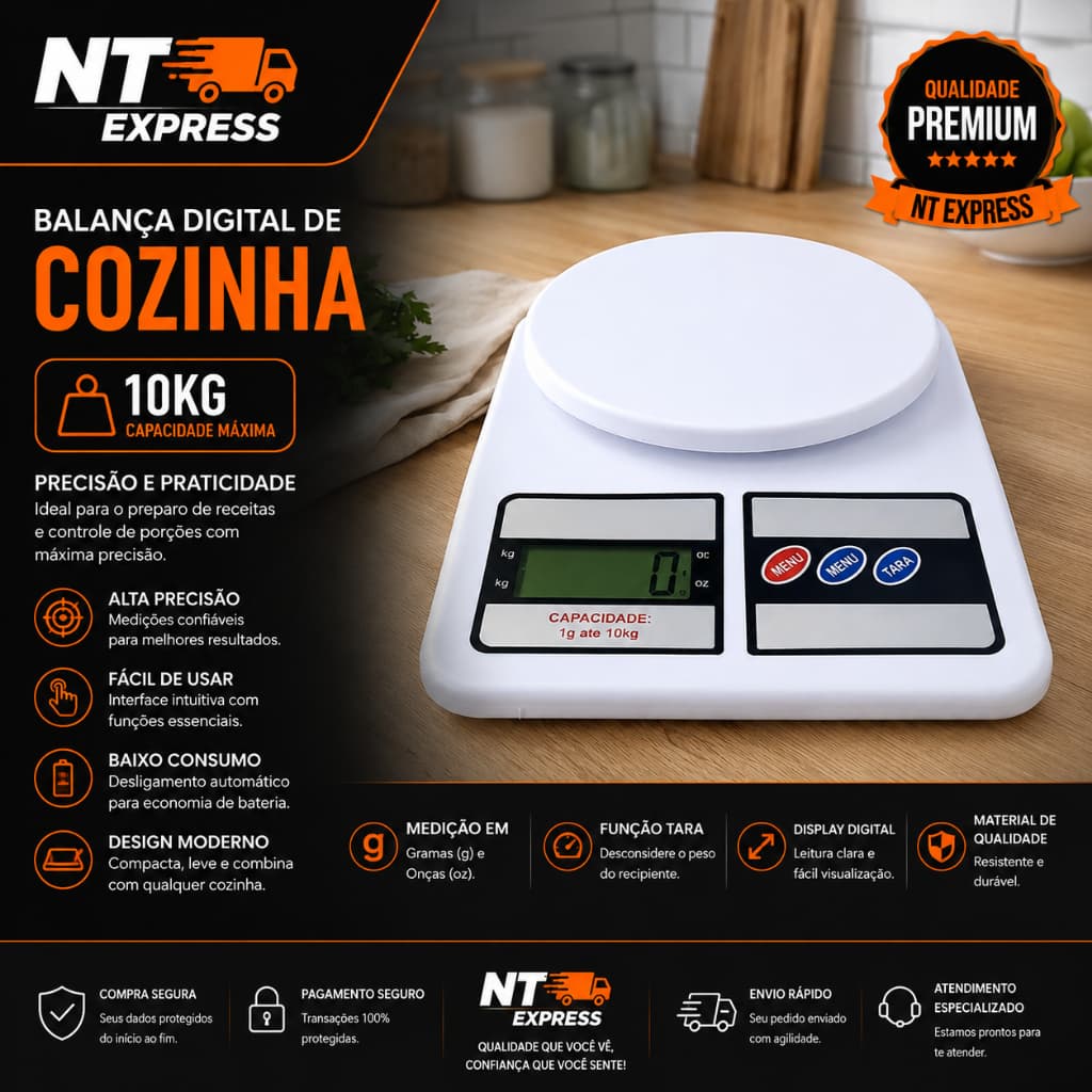Balança Digital Cozinha 10kg Alta Precisão Display LCD Função Tara Culinária
