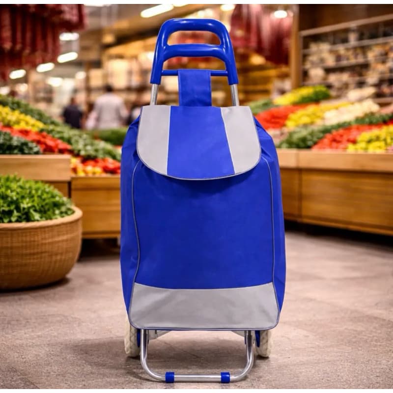 Carrinho de Feira Dobrável com Rodas Azul - Resistente e Portátil