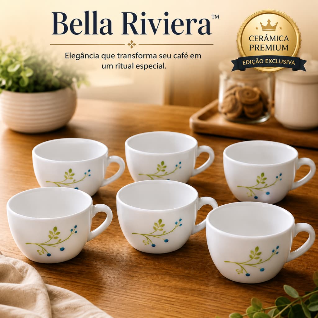 Conjunto 6 Xícaras Bella Riviera™ 130ml Cerâmica Premium Café e Chá