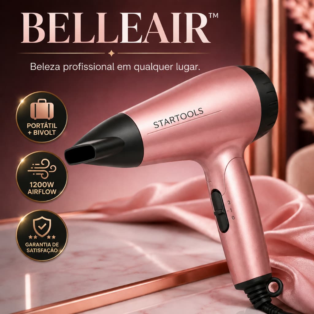 Secador de Cabelo Portátil Bivolt 1200W Compacto Leve Profissional Secagem Rápida Airflow Rosa