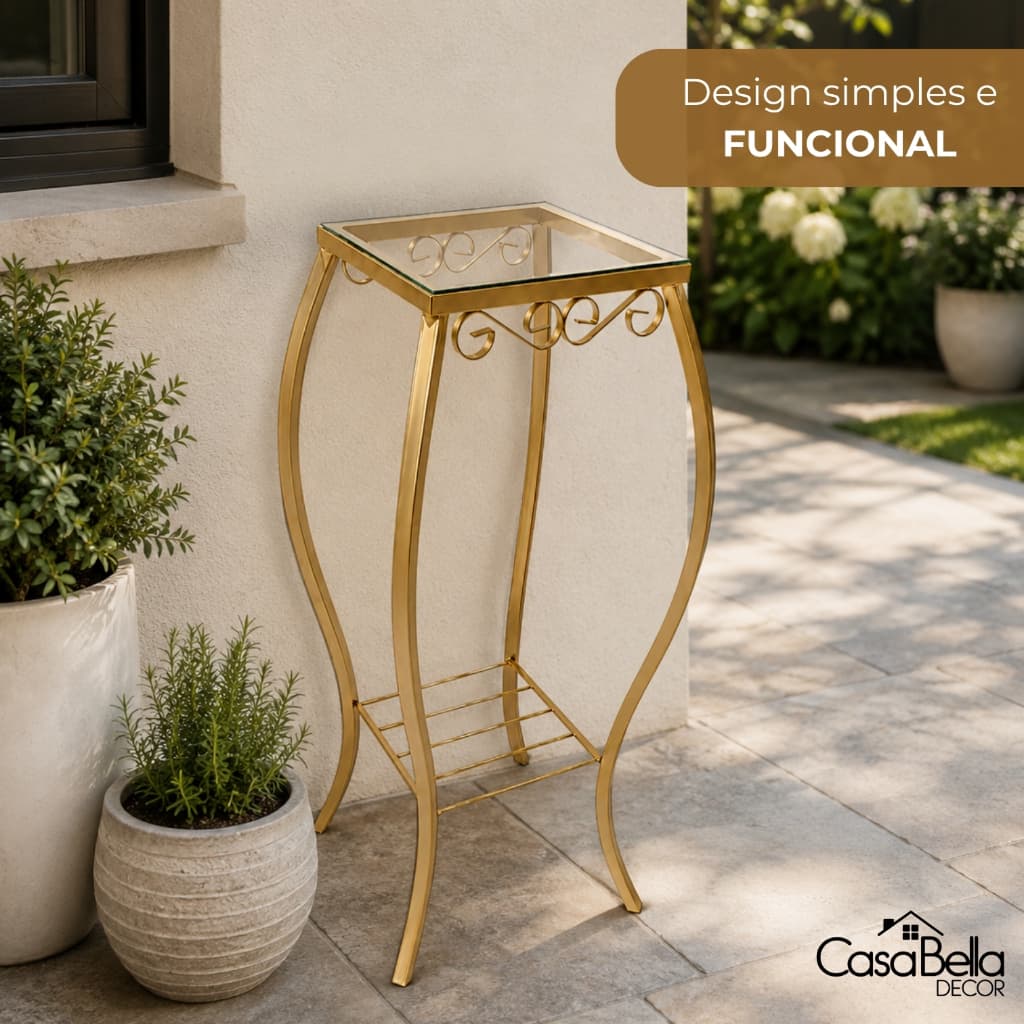 Mesa De Canto Lateral De Ferro Dourado Resistente Com Vidro Decoração Para Salas Móveis Cozinha Luxo