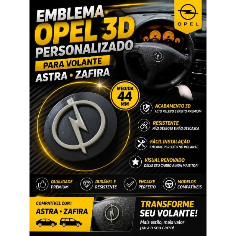 Emblema Opel 44mm em plático ABS para Volante Astra Zafira Corsa Montana Meriva