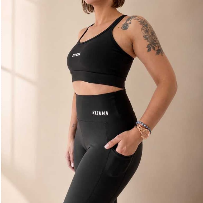 Conjunto de Academia Feminino Top e Calça Legging com Bolso Fitness Luxo