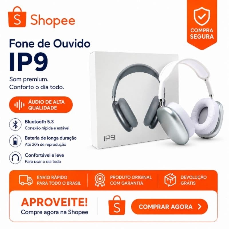 Fone de ouvido Bluetooth Sem Fio Headphone Bluetooth Recarregável P9 P9 Pro Max Air Top Casual