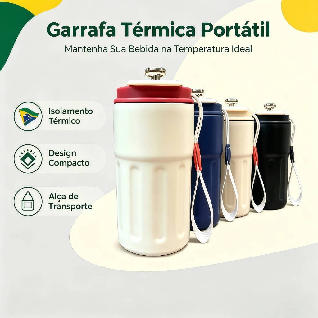 Novo Copo Térmico Cafe Inox Portátil com tampa,420ml, Com LED Temperatura Antivazamento