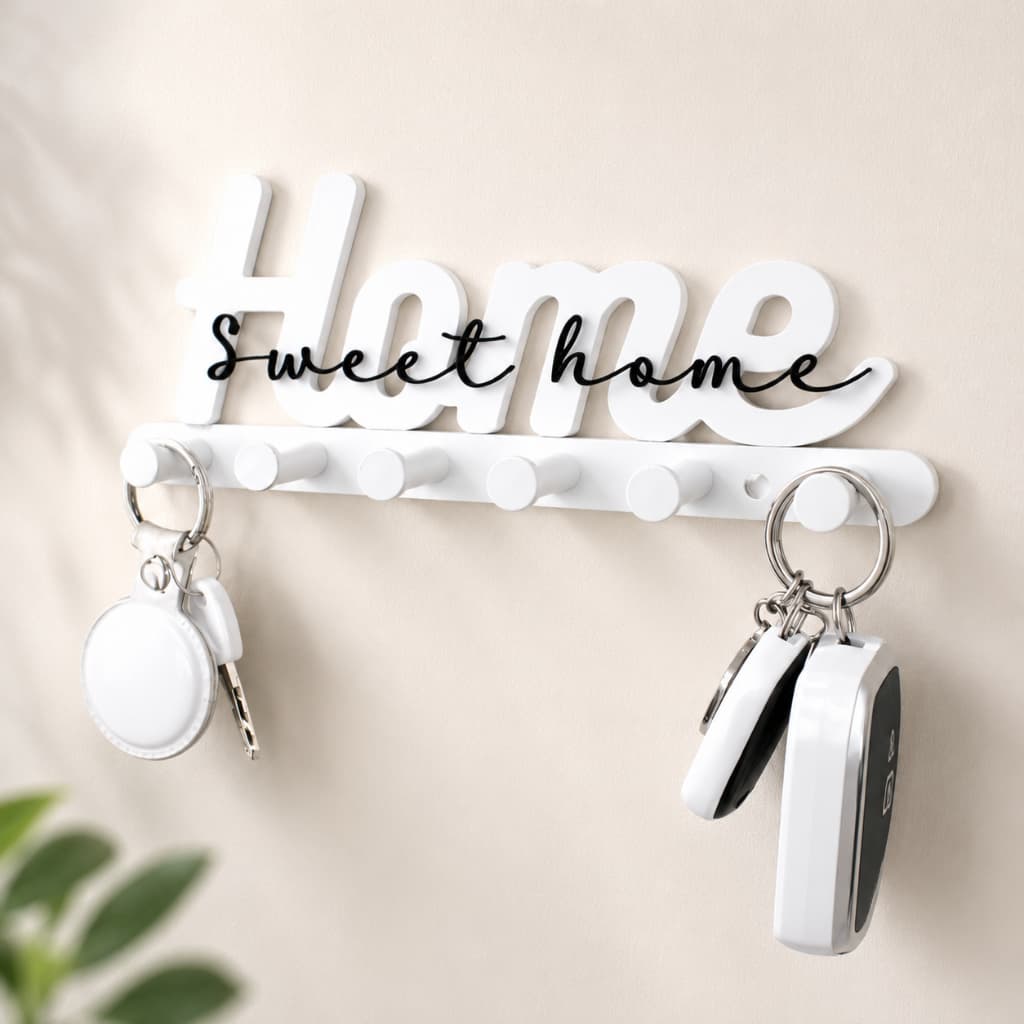 Porta-Chaves Decorativo Home Sweet Home Branco – Decoração Moderna para Parede e Organizador de Chaves