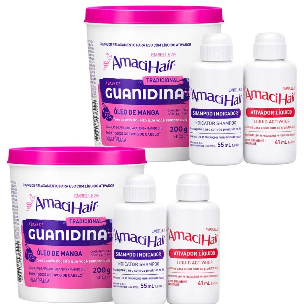 Kit Embelleze AmaciHair Tradicional Óleo de Manga: 2 Creme Relaxamento Guanidina 200g