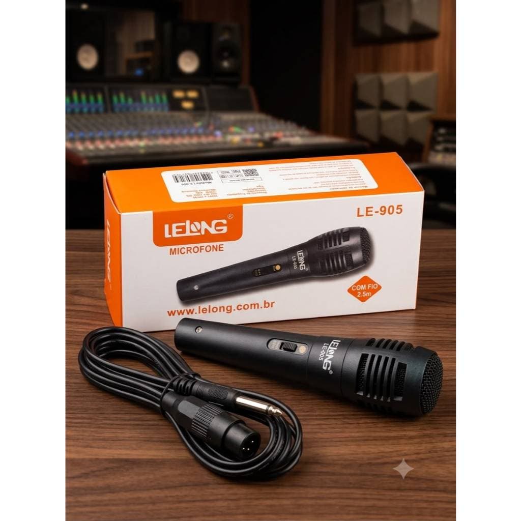 Microfone Le-905 Cabo P10 De Mão Com Fio