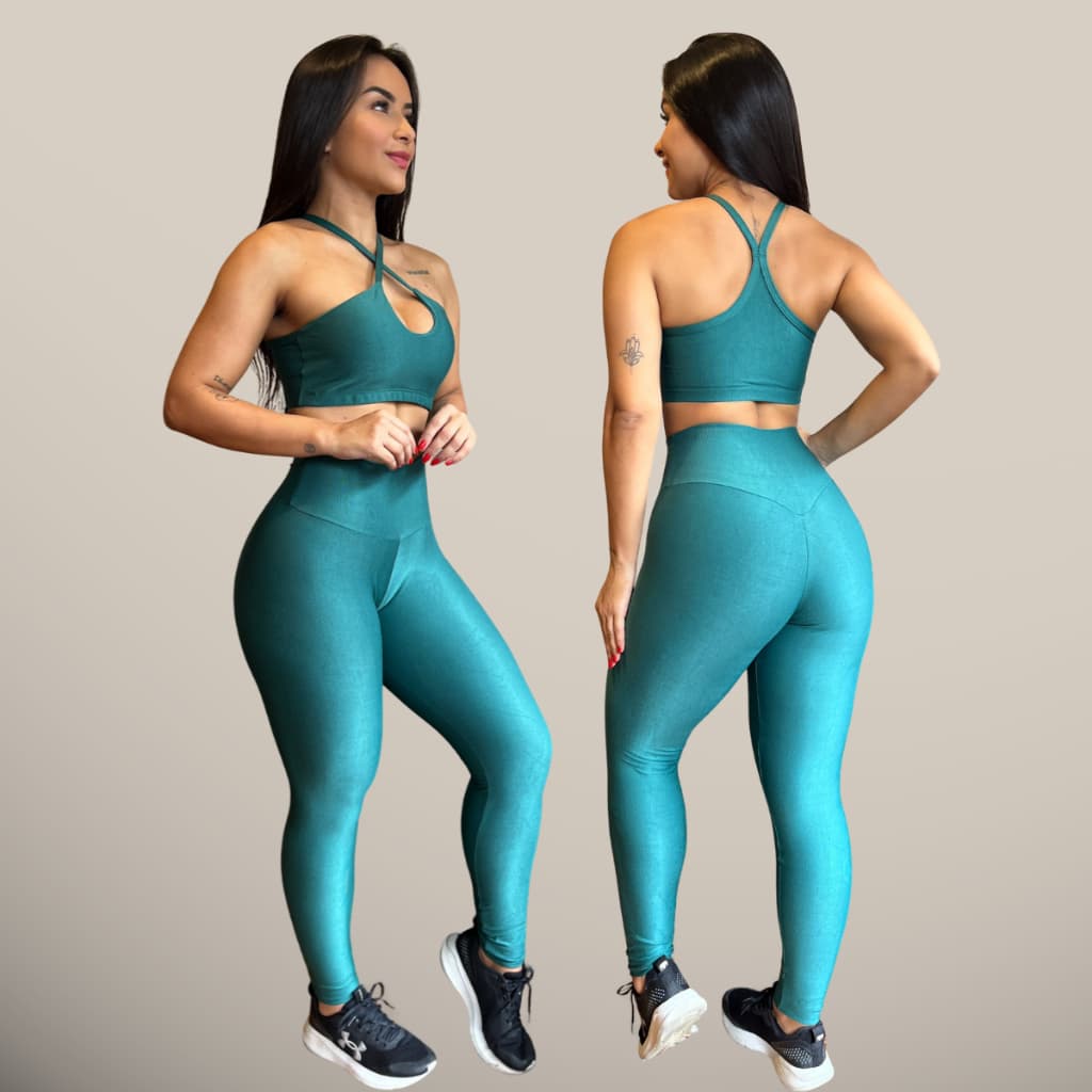 Kit Conjunto Canelado Top de Academia e Calça Legging Topper Feminino Roupa Fitness Feminina Leg Alta Ginástica Treino