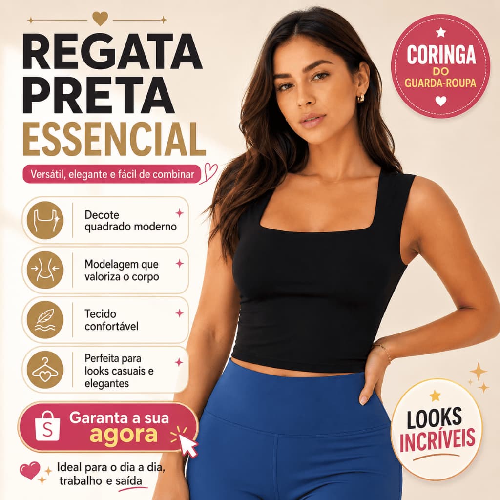Blusa Regata Feminina Decote Quadrado Sem Transparência Cropped Forrado Elegante
