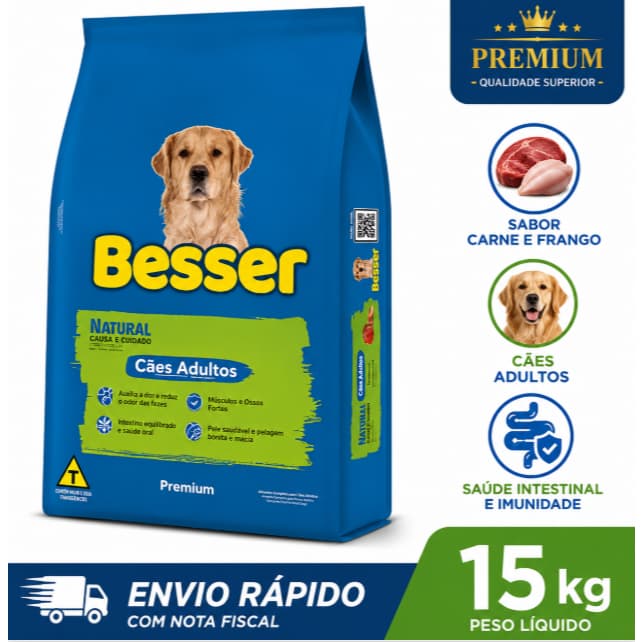 Ração Seca Besser Cães Adultos 15kg Carne E Frango Natural