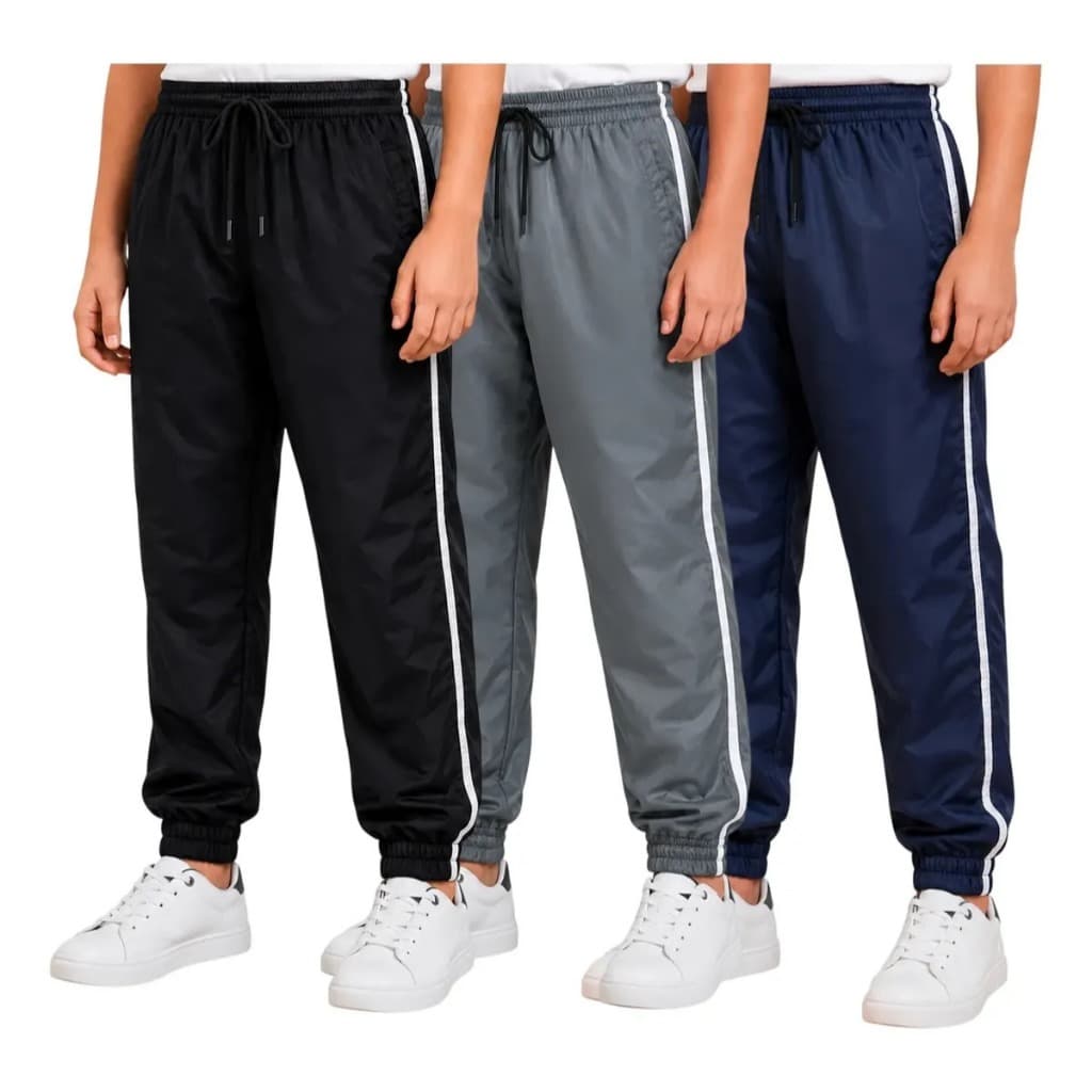 Kit 3 Calças Infantil Tactel Masculina Jogger Meia Estação 4 à 16 Anos