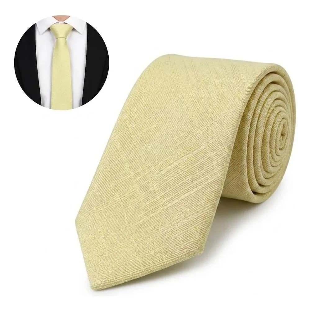Gravata Masculina Amarelo Manteiga Tom Pastel Luxo Trabalhada Social Para Casamento e Noivo