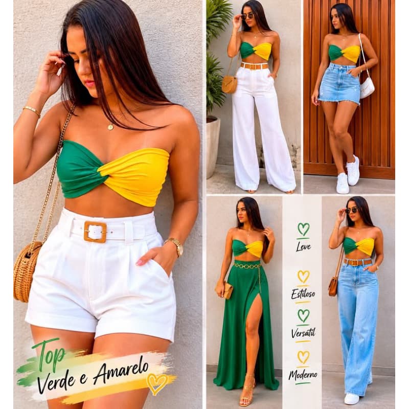 Top copa do mundo Cropped Barasil copa do mundo top faixa verde e amarelo