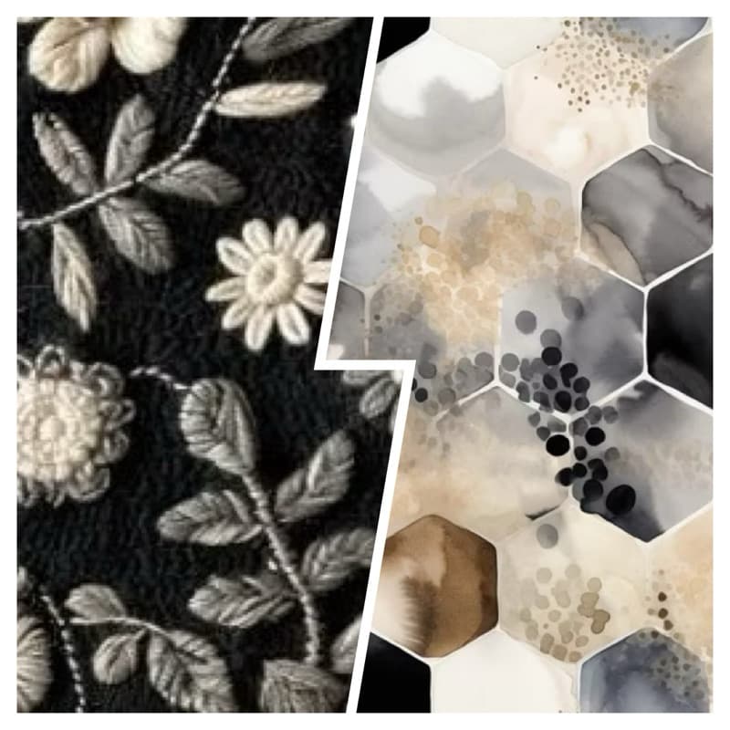 Tricoline Digital EM TONS PRETO - FLORAIS, GEOMÉTRICOS  - 100% ALGODÂO- 50cm x 1,50mt PARA COSTURA, PATCHWORK, ETC