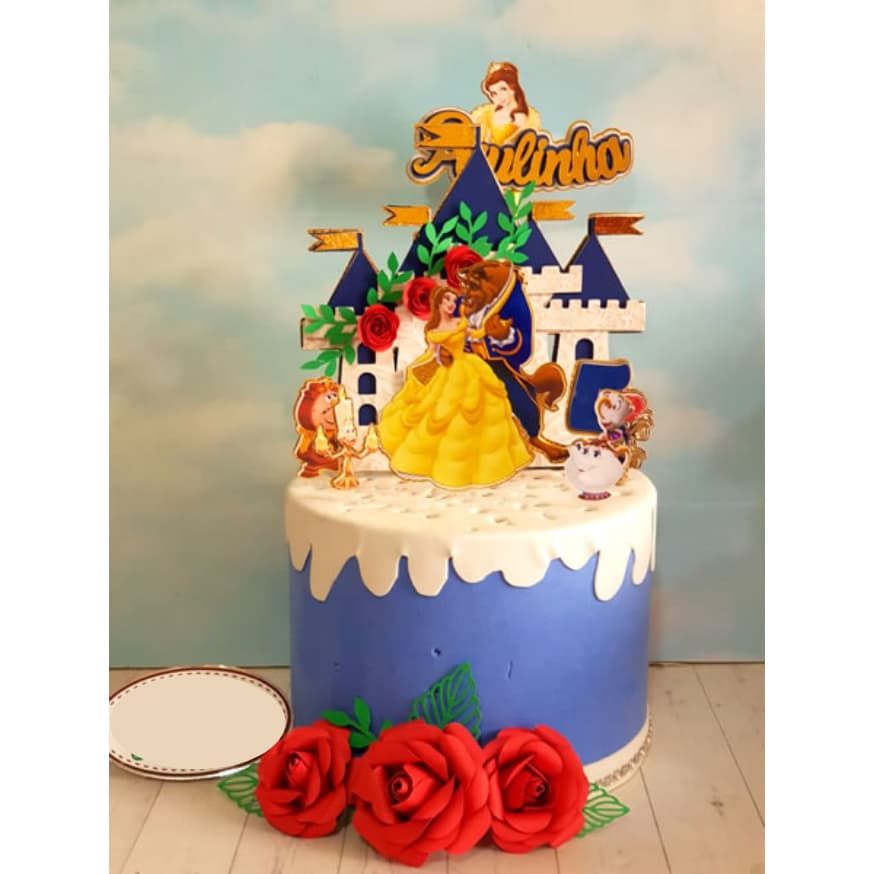 Topo de Bolo Bela e a Fera Papelaria Personalizada Festa Infantil DESMONTADO