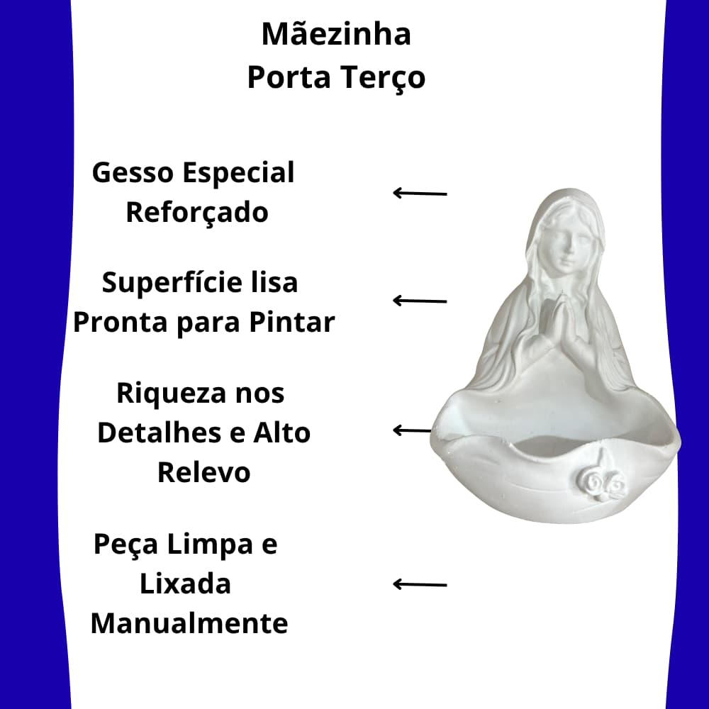 Kit 3 Mãezinha Porta Terço 11 cm Gesso Cru Para Pintar Artesanato