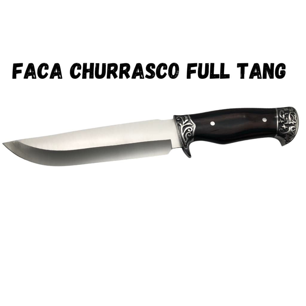 Faca Churrasco Caça e Pesca Cabo Artesanal em Madeira, Full Tang Aço Inox - 1800