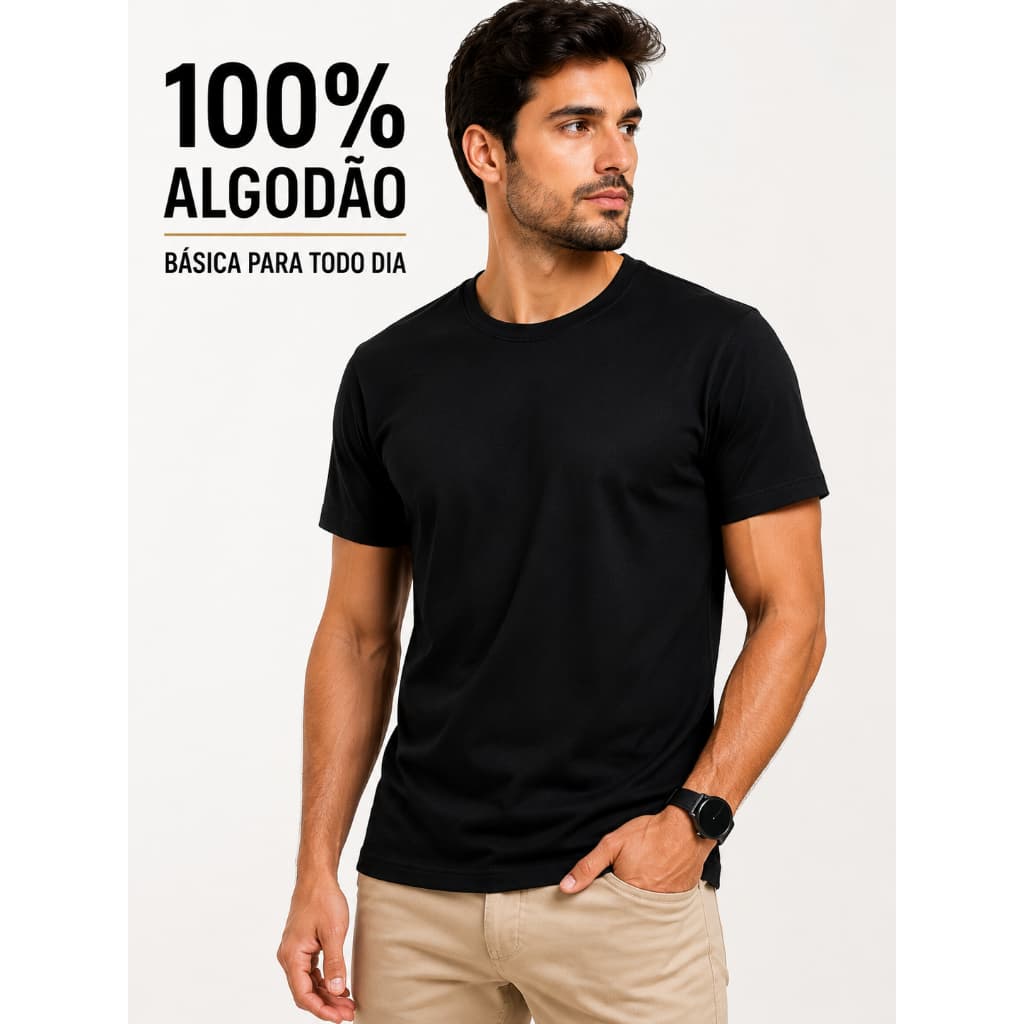 Camiseta Masculina Básica 100% Algodão Premium Lisa Gola Redonda Conforto Dia a Dia Trabalho
