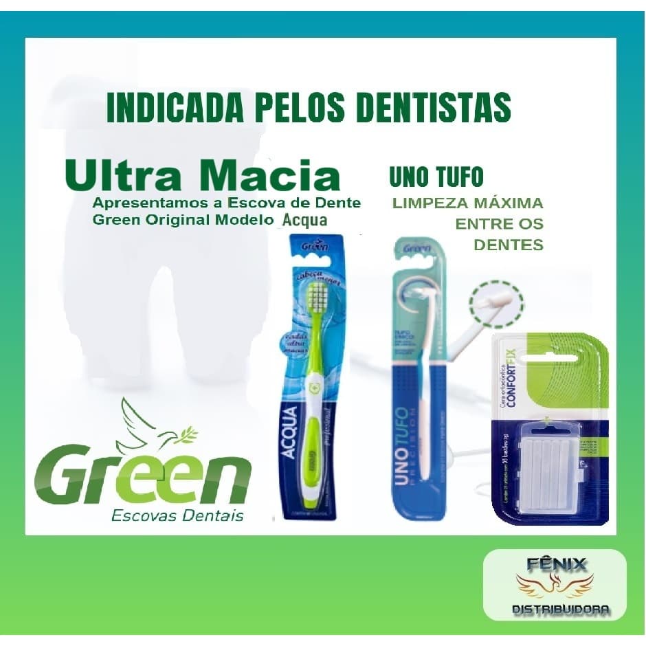 kit escova dental ultra macia p/ gengiva sensível original green, Linha ortodôntica profissional