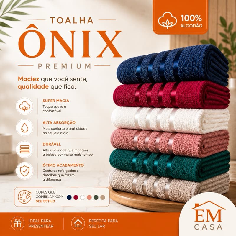 Kit 6 Toalhas de Banho Ônix Premium 100% Algodão 62x132cm Super Macias Alta Absorção Luxo