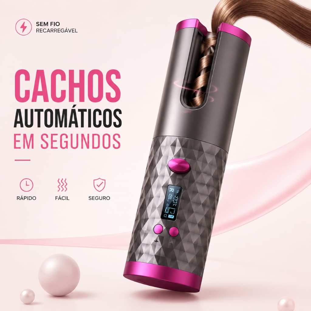 Modelador Automático de Cachos Sem Fio USB LCD Cachos Perfeitos Rápido Portátil