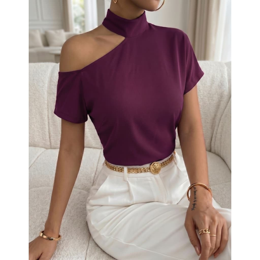 Blusa Soltinha Manga Curta Social Viscolycra Gola Choker Top Conforto Leveza Estilo