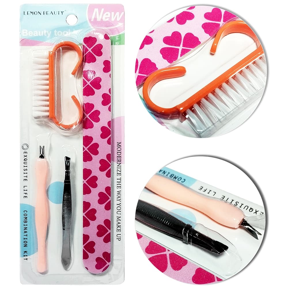 Kit manicure com escova de unha + lixa e acessorios 4 pecas na bolsa - WELLMIX