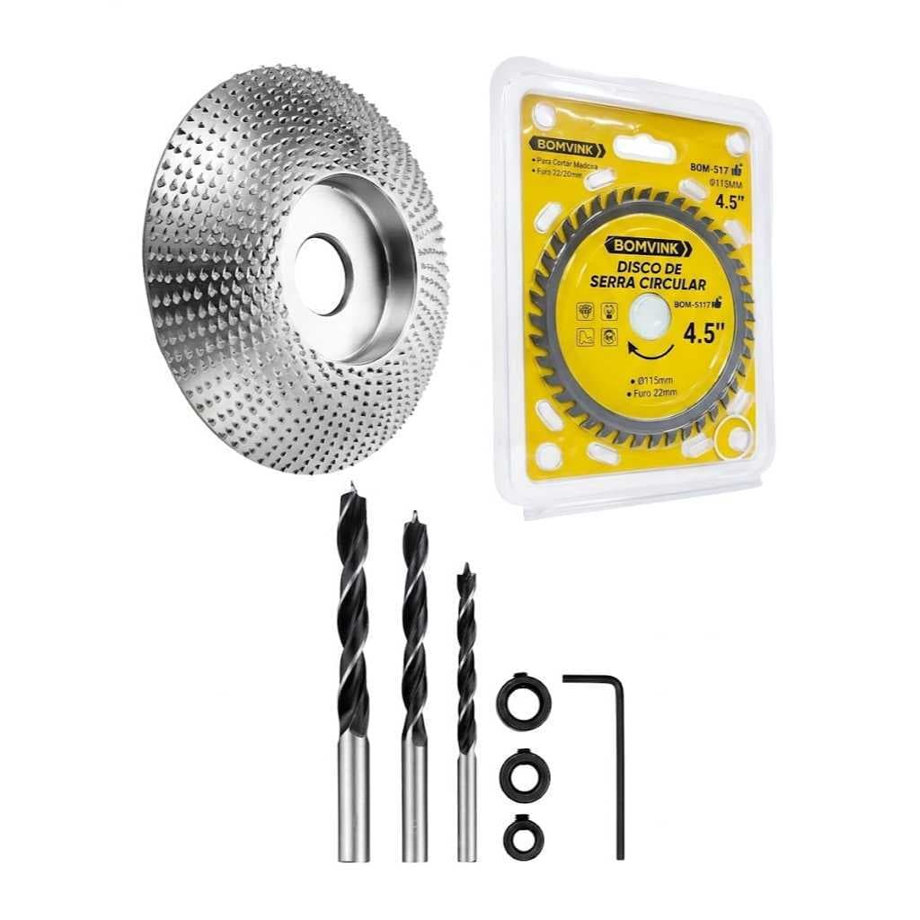 Kit 3 Brocas P/ Madeira Cavilhas+ Bisel+ Disco Circular 4.5 Madeira Mdf