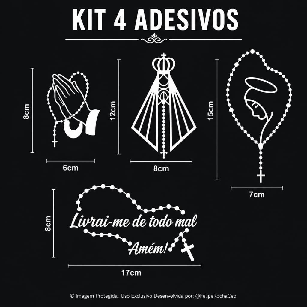 4 Adesivos de recorte branco Nossa Senhora Aparecida Livrai-me de todo o mal AmémCarroMoto Decoração Evangélico Católico