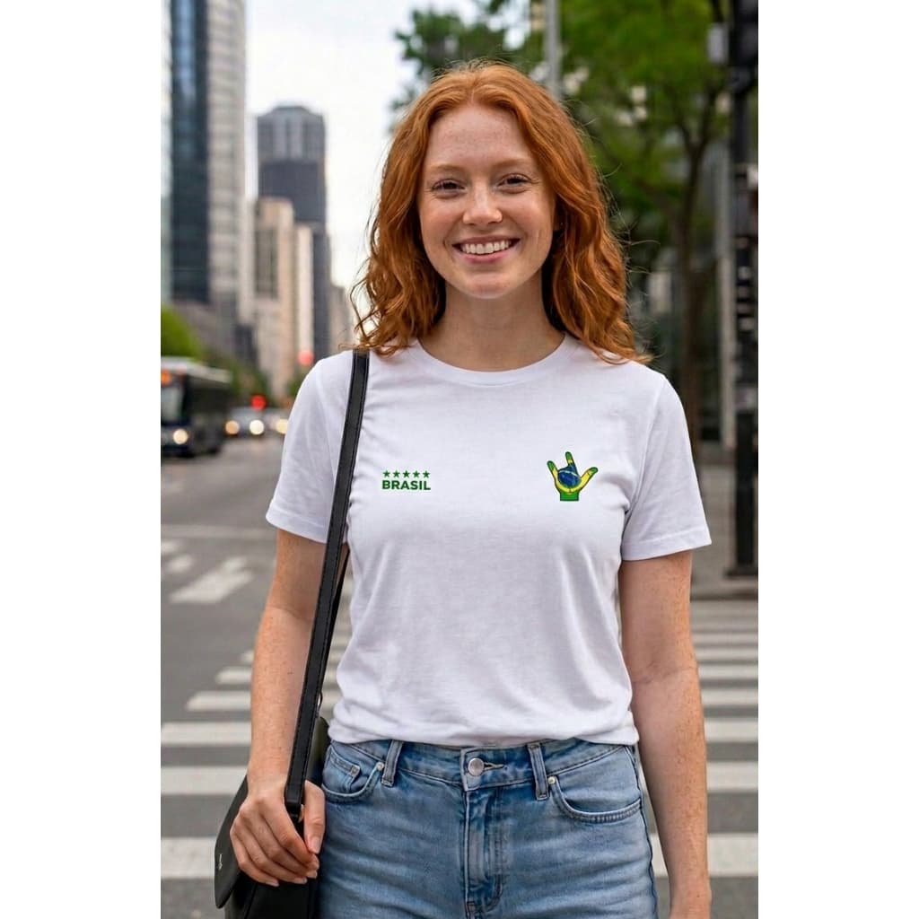 BRASIL CAMISETA BRANCA POLIFLEX POLIÉSTER ELASTANO CONFORTO OMBRO A OMBRO REFORÇO MULHER HOMEM ADULTO LIBRAS