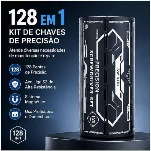 Kit Chave de Precisão 128 em 1 Profissional Magnético para Celular Notebook Relógio