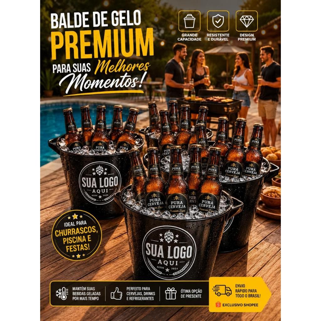Kit com 3/4/5/6 Baldes de Gelo Personalizados 8L Balde para Cerveja Festa Bar Eventos