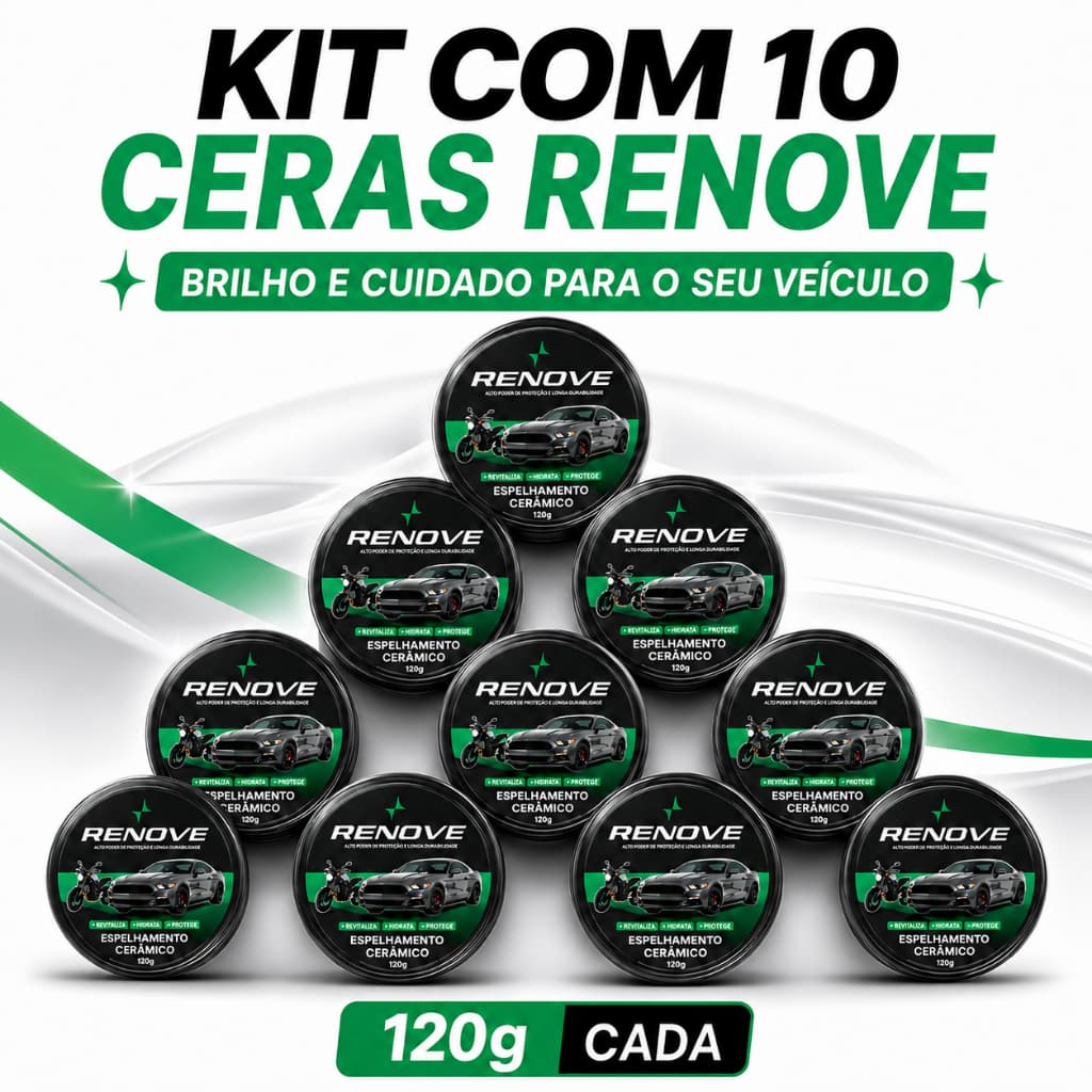 Kit 10 Cera Automotiva Renove Carnaúba Lataria Polimento Tira Riscos Queimado Repele Água Brilho